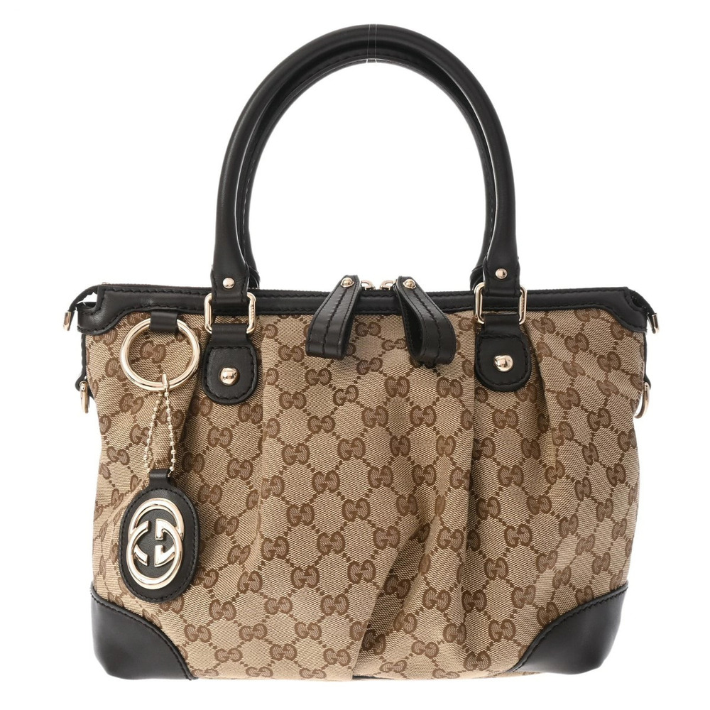 GUCCI Diamante Sukey Bag Beige Brown GG Canvas Leather Handbag